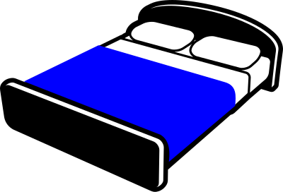 Bed with blue blanket clipart