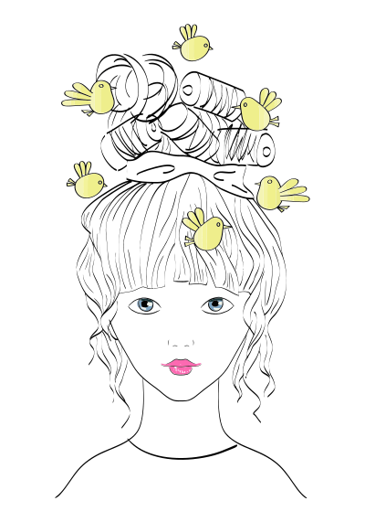 Birds Nesting Female Portrait Line Art clipart