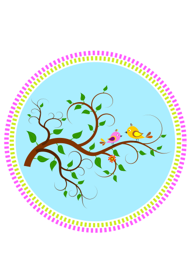Birds on a branch with flowers clipart