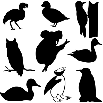 Birds Silhouettes And A Koala clipart