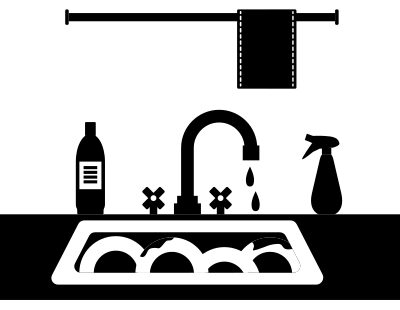Black and white kitchen sink countertop clipart