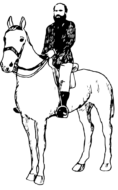 Black and white pic of man on a horse clipart