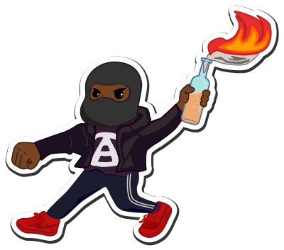 Black block militant trowing a molotov cocktail clipart