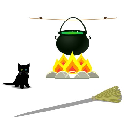 Black Cat and Cauldron clipart