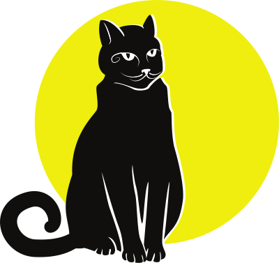 Black cat on yellow background clipart