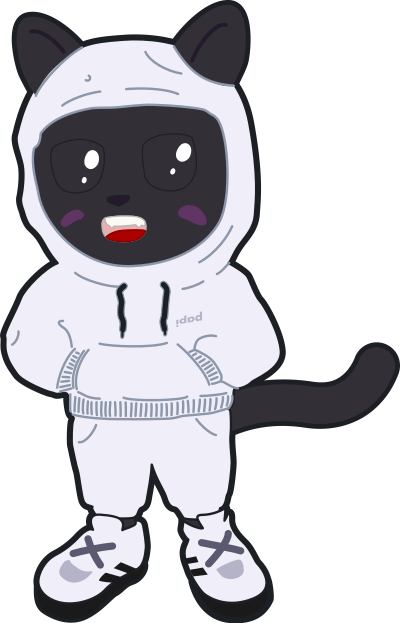 Black cat wearing white tracksuit clipart