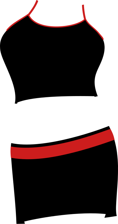 Black cropped top and lycra miniskirt with red belt clipart
