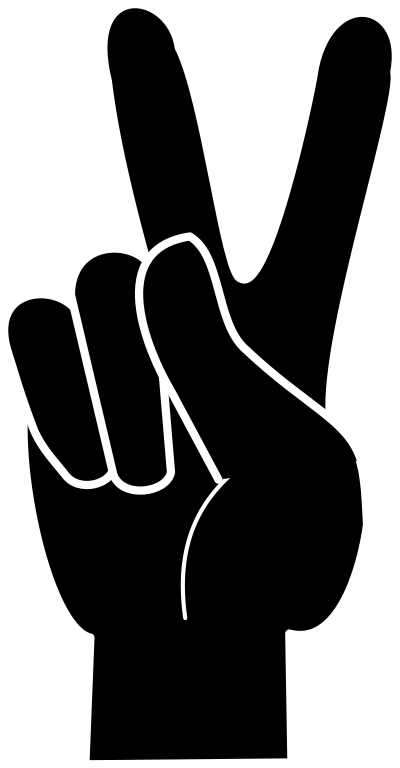Black peace v-sign with white outline clipart