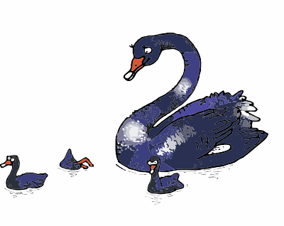 Black Swan with chicks clipart