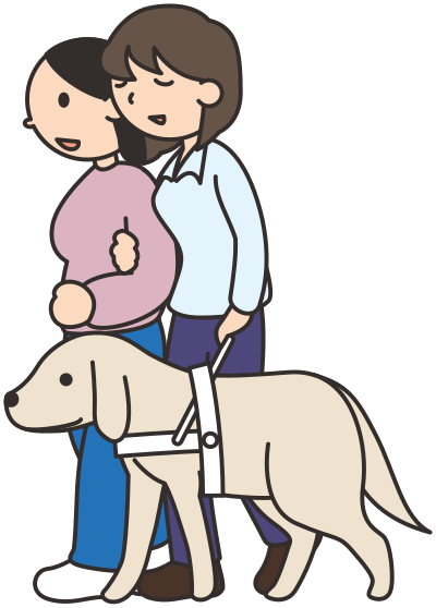 Blind / visually impaired woman with a friend and guide dog clipart