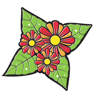 Blooming flower with green leaves clipart