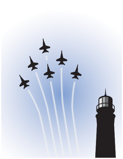Blue Angels over Lighthouse clipart