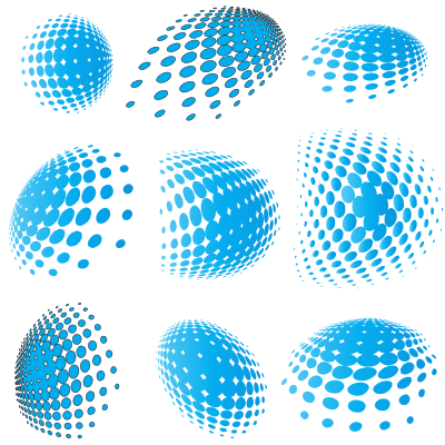 Blue halftone shapes vector set clipart