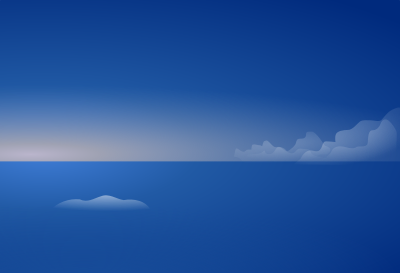 Blue horizon silhouette + clouds clipart