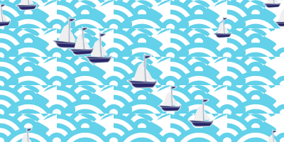 Blue wave with yacht clipart