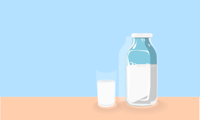 Bottle of milk and glass of milk on table clipart
