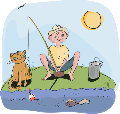 Boy and cat fishing clipart