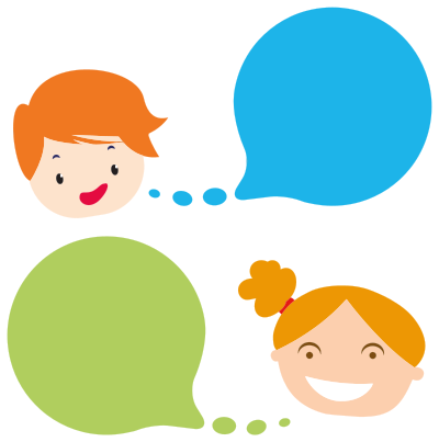 Boy And Girl With Speech Bubbles clipart