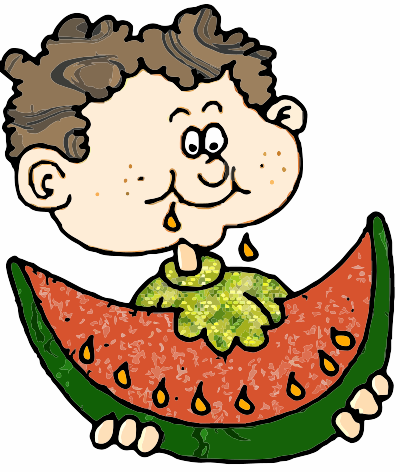 Boy eating a watermelon clipart