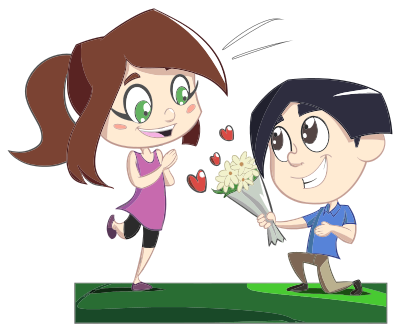 Boy Giving Flowers To Girl clipart