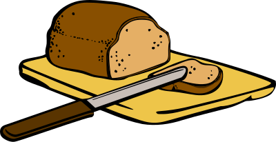 Bread with knife on cutting board clipart