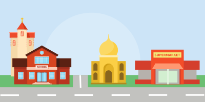 Buildings on a street clipart