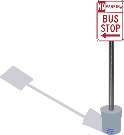 Bus Stop sign in cement pail with shadow clipart