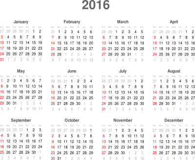 Calendar 2016 clipart