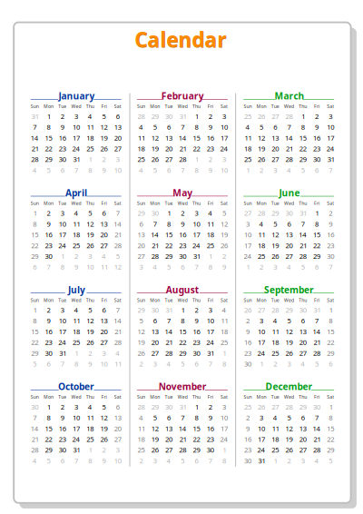 Calendar 2018 colorful with border clipart
