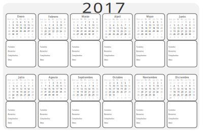 Calendario 2017 B/N meses clipart