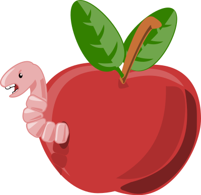Cartoon apple with worm clipart
