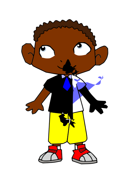 Cartoon Boy with rather cornery ears and fingers but who does not care clipart