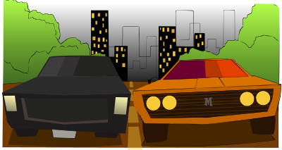 Cartoon car running on the street clipart