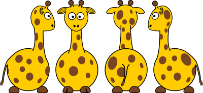 Cartoon Giraffe (front, back and side views) clipart