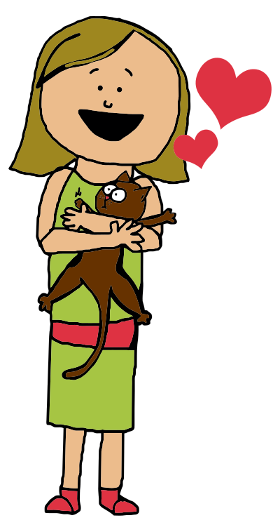 Cartoon Girl Hugging Cat clipart