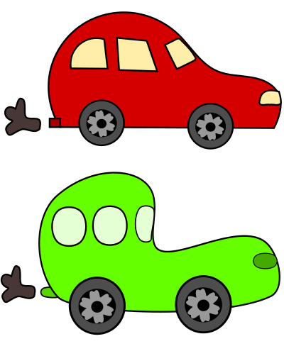 Cartoon green and red cars clipart