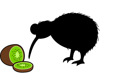 Cartoon kiwi bird with kiwi fruit clipart