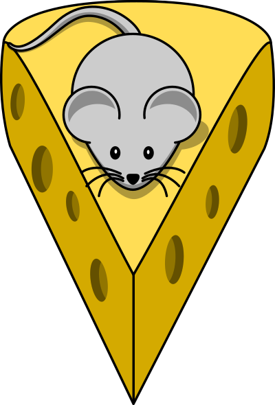 Cartoon mouse on top of a cheese clipart