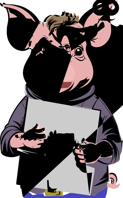 Cartoon Pig Holding Blank Sign - Colour Remix clipart