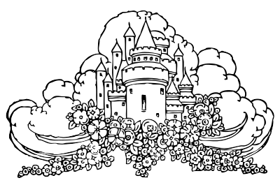 Castle with clouds and flowers clipart