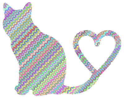Cat 2 Silhouette Heart Tail Waves clipart