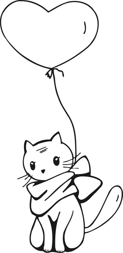 Cat and balloon (line drawing) clipart