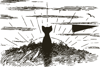 Cat looking at the sunrise clipart