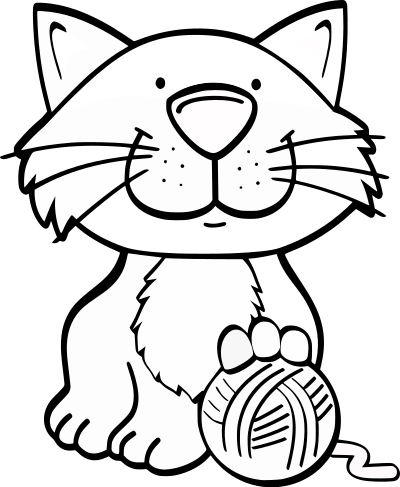 Cat with yarn - white clipart