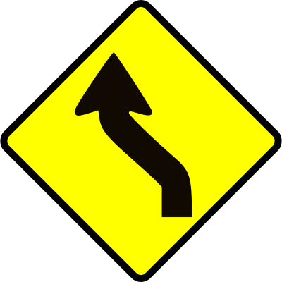 Caution-curve in road 1 clipart