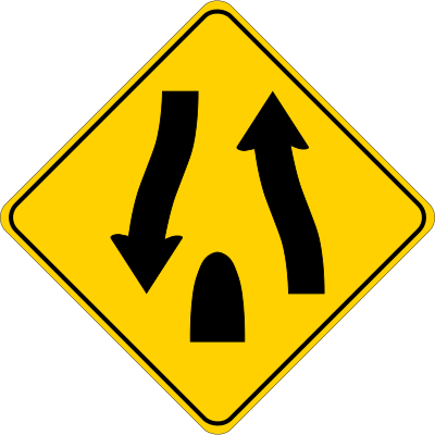 Caution - Divided Highway Ends clipart