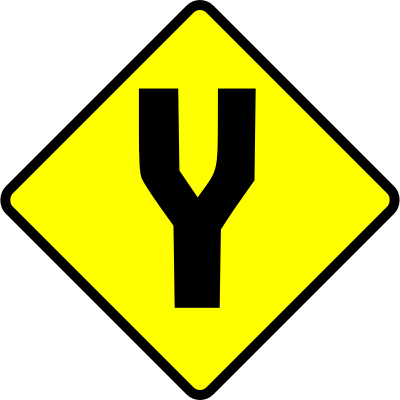 Caution-fork in road clipart