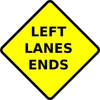 Caution-left lane ends clipart