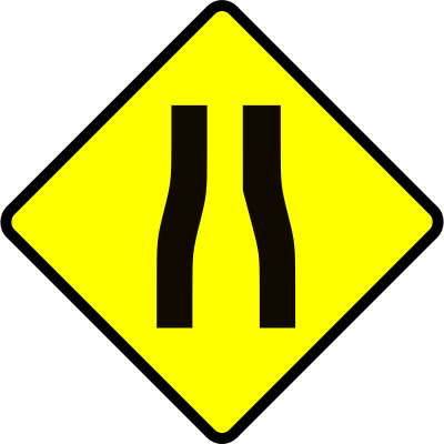 Caution-road narrows clipart