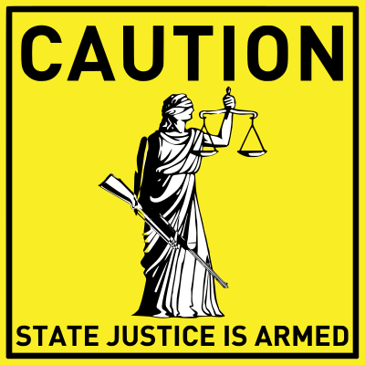 Caution - State justice is armed clipart